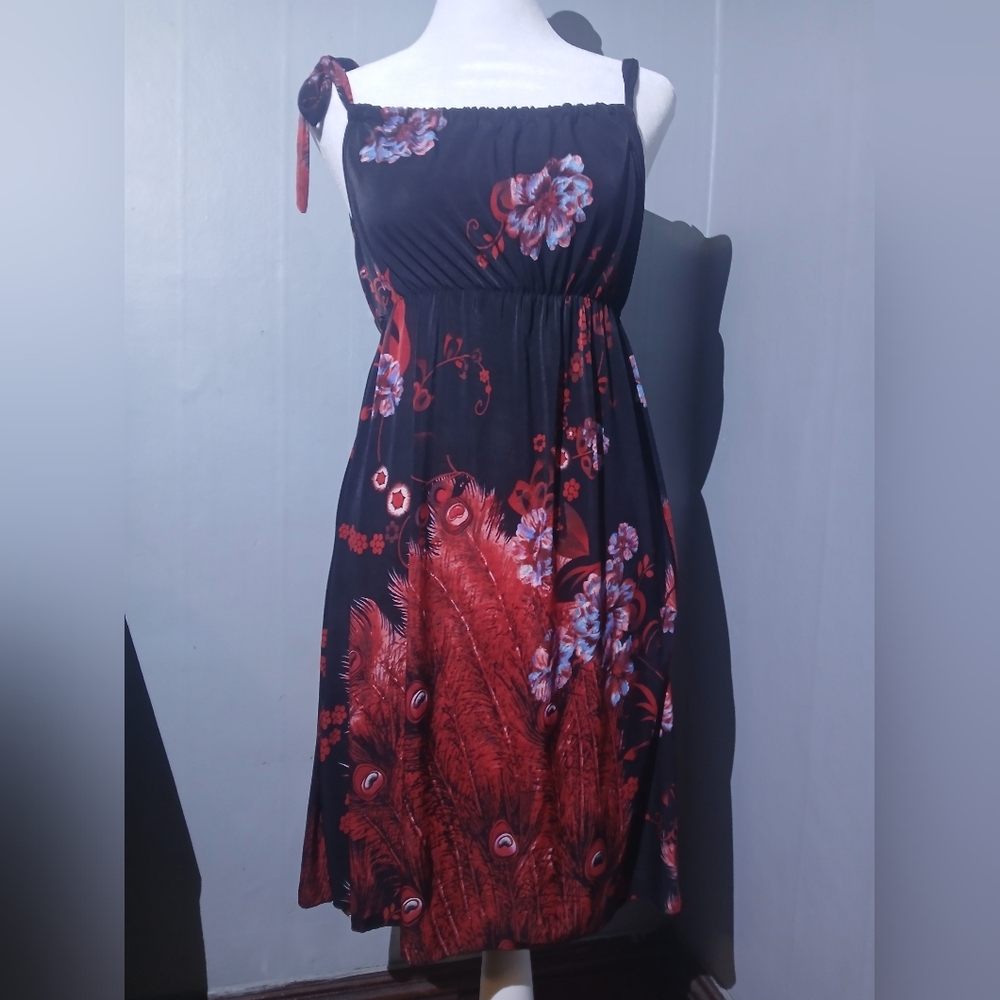 Ace Fashion Black & Red Floral Tie‑Shoulder Mini Dress Women’s XXL Lightweight